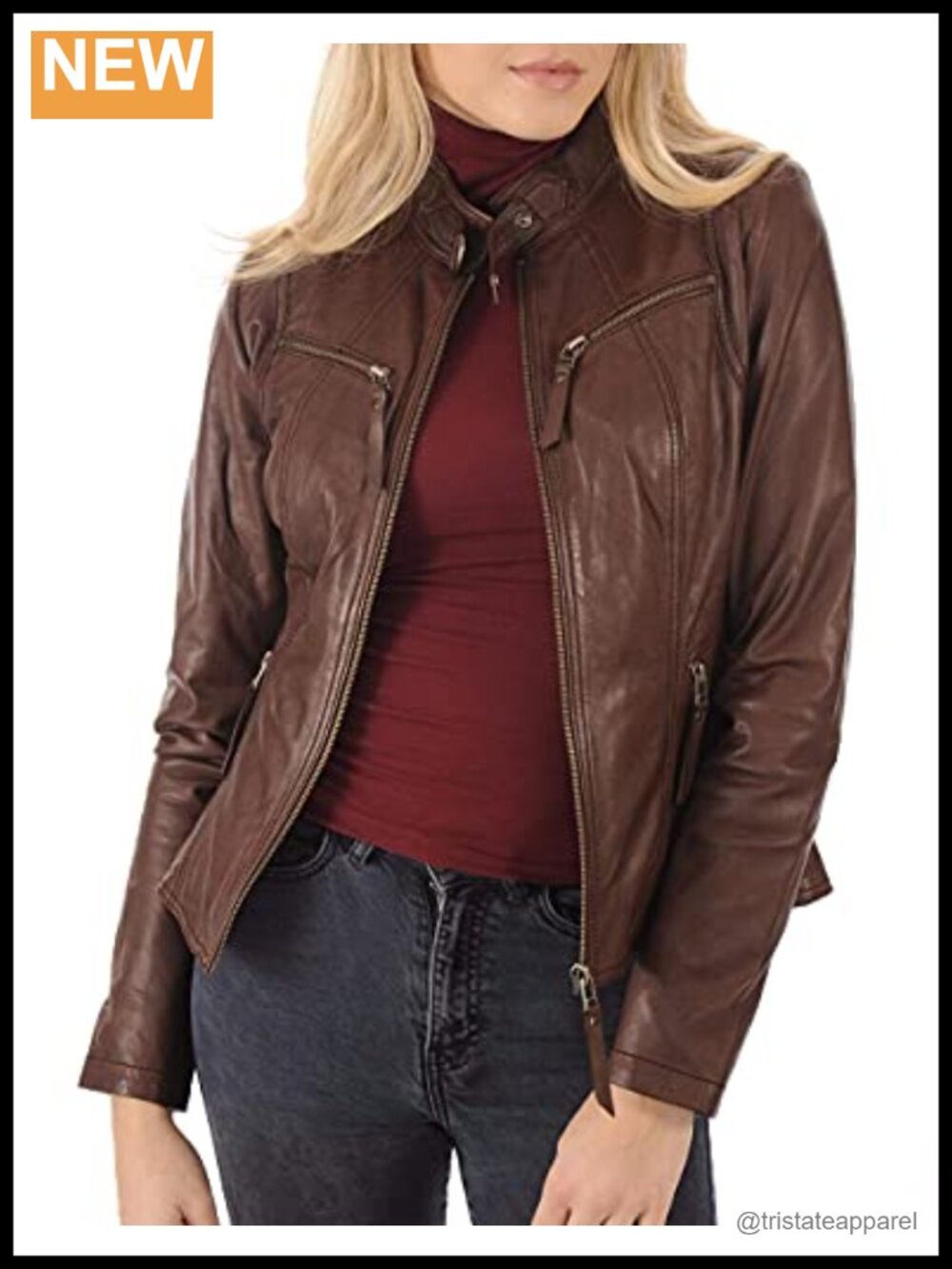 Lambskin Leather Bomber Jacket Women's Slim Fit Biker Moto